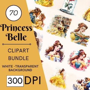 70 Princess Belle Clipart Pack, PNG Clipart mit vollständigem kommerziellem Gebrauch, Sofort-Download für Kinder, Fantasy Fairytale Princess Beast Clipart