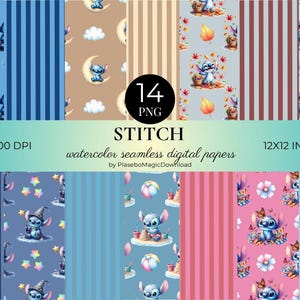 14 Watercolor Stitch Seamless Patterns, Fantasy Digital Paper, Digital Download, 300 DPI