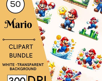 50 aquarel Mario-clipartset, png-bestanden met hoge resolutie, digitale download