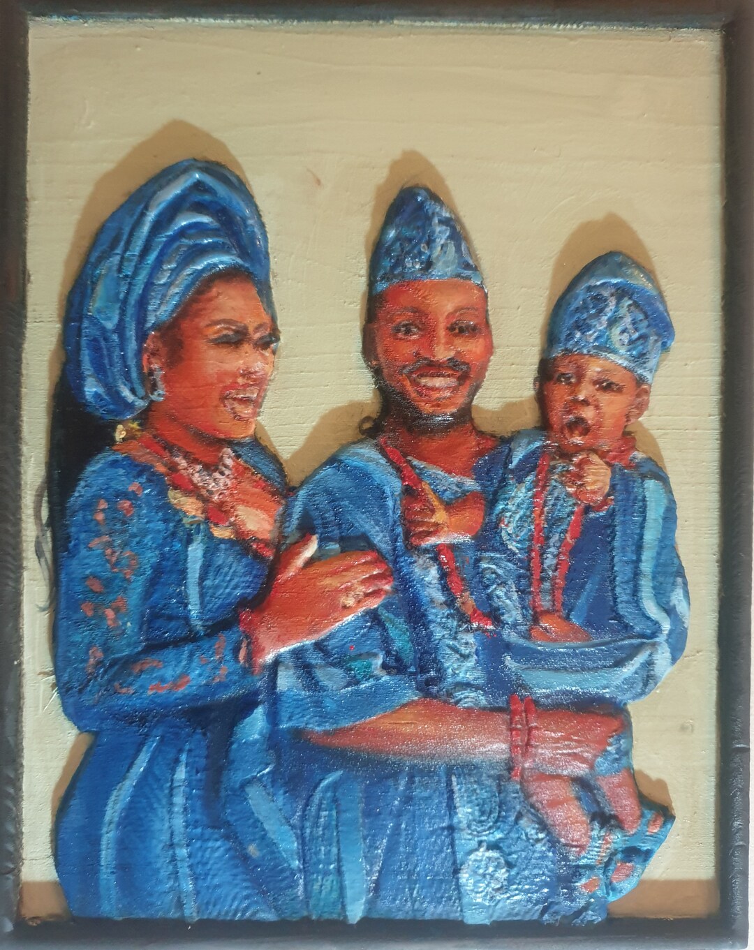 3D Family Portrait From Photo With Oil Painting and Wood Carving