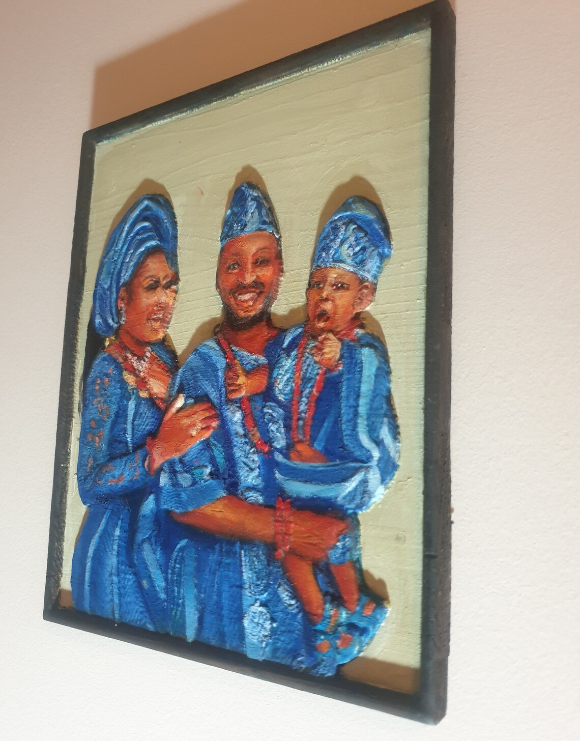 3D Family Portrait From Photo With Oil Painting and Wood Carving