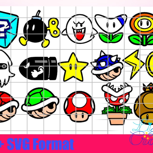 Mario Kart Item Emblem Bundle PNG and SVG Outlines and Coloured Layered