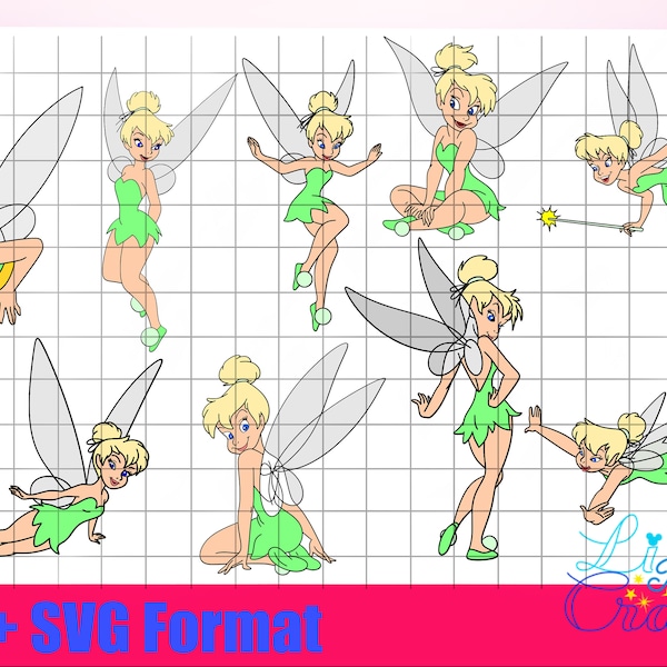 16 Pixie Fairy Tink PNG SVG Tinkerbell Colour and Black and White Peter Pan Neverland