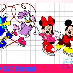 Patinaje sobre hielo Mickey Mouse Minnie Mouse Pato Donald Daisy Duck, Navidad Romance Amor SVG y PNG Archivos digitales