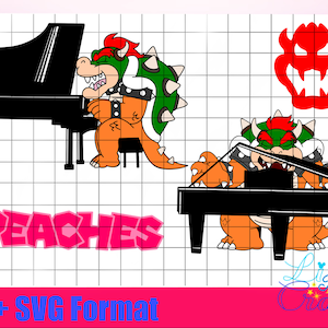 2 Bowser Piano SVG und PNG digitale Dateien 1 Peaches Schriftart und 1 Bowser Symbol, The Super Mario Bros Movie ideal für Handwerker. König der Koopas