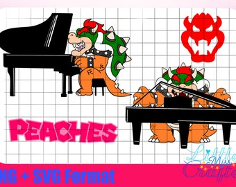 2 Bowser Piano SVG and PNG Digital files 1 Peaches Font and 1 Bowser Icon, The Super Mario Bros Movie great for crafters. King of the Koopas