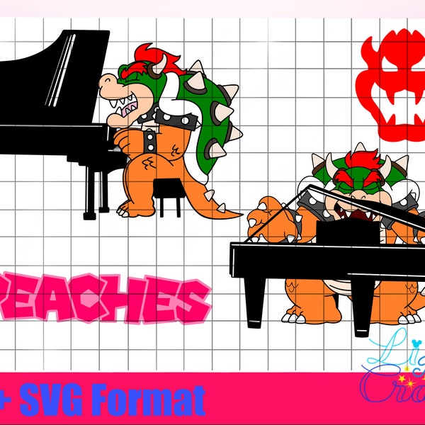 2 Bowser Piano SVG and PNG Digital files 1 Peaches Font and 1 Bowser Icon, The Super Mario Bros Movie great for crafters. King of the Koopas