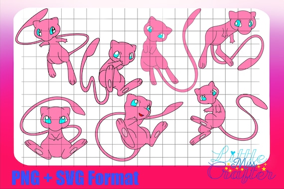 7 Mew Pokemon Pocket monster Poke mon SVG and PNG files (28 in total) Digital files, easy upload. Perfect for crafters or colouring pages