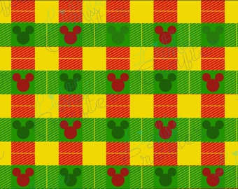Green Gold Red Tartan Xmas Christmas Pattern Mickey Head Digital File Square Wrap and Tumbler Wrap Mugs 20oz Tumbler Wrap PNG JPEG PDF