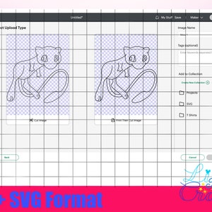 May include: A black and white line art illustration of a cartoon Pokemon character, with a tail curled around its body. The character is in a digital design program, ready to be downloaded as a PNG or SVG file.