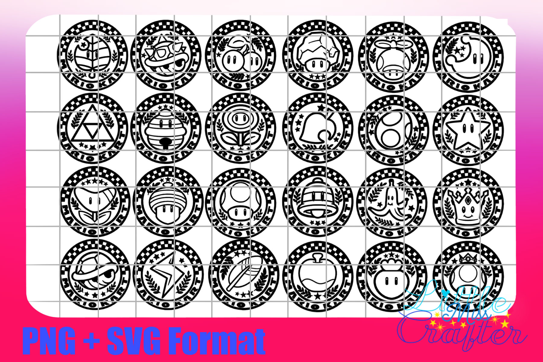 Mario Kart Grand Prix 24 Cup Emblems PGN and SVG Black and