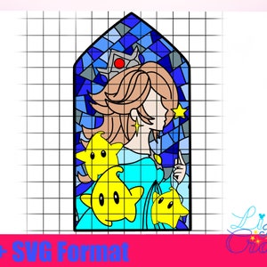 Rosalina Glasmalerei Luma Super Mario Galaxy SVG und PGN Umriss und überlagerte Farben. Digitale Datei Super Mario Film