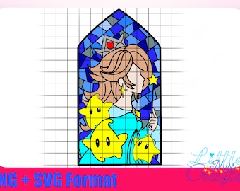 Rosalina Stained Glass Luma Super Mario Galaxy SVG and PGN Outline and Layered Colours. Digital File Super Mario Movie