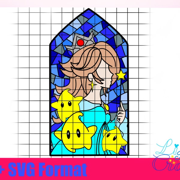 Rosalina Stained Glass Luma Super Mario Galaxy SVG and PGN Outline and Layered Colours. Digital File Super Mario Movie
