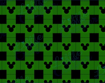 Green Black Tartan Christmas Pattern Mickey Head Digital File Square Wrap and Tumbler Wrap Mugs 20oz Tumbler Wrap PNG JPEG PDF