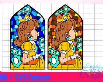 Princess Daisy Mario Stained Glass SVG and PNG Digital files great for crafters or colouring page, The Super Mario Bros Mushroom Kingdom