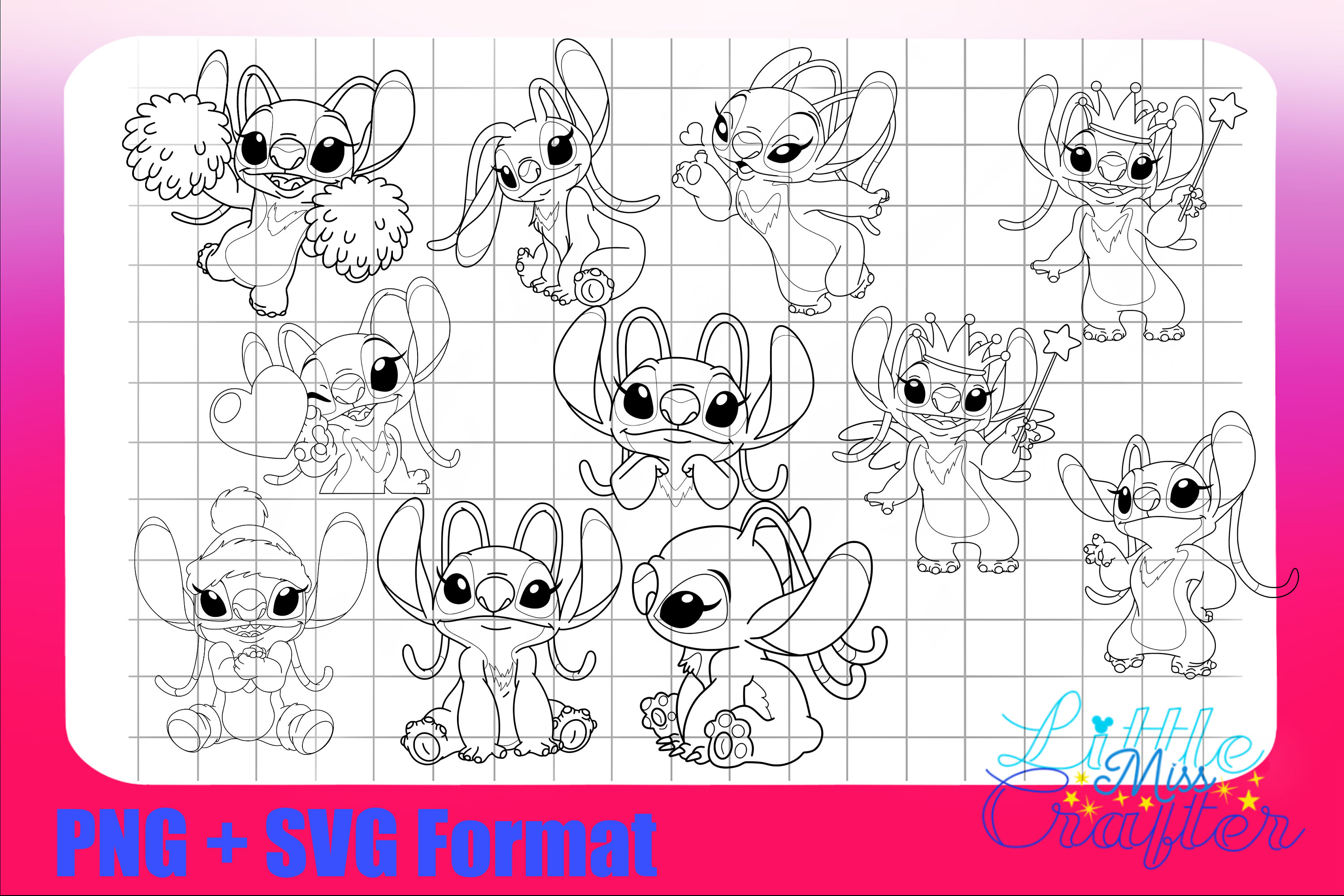 Angel Experiment 624 Lilo and Stitch SVG and PNG in Colour and Black ...