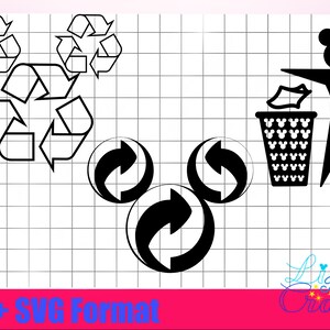 Mickey Recycling, Reuse, Rubbish, Trash, Environmental Bin Sticker SVG y PNG en color y contorno en blanco y negro