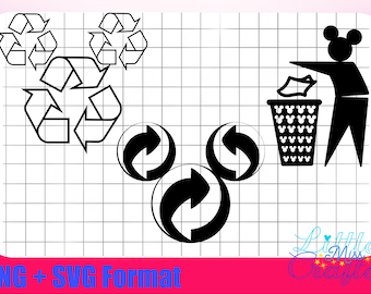 Mickey Recycling, Reuse, Rubbish, Trash, Environmental Bin Sticker SVG and PNG in colour and black and white outline