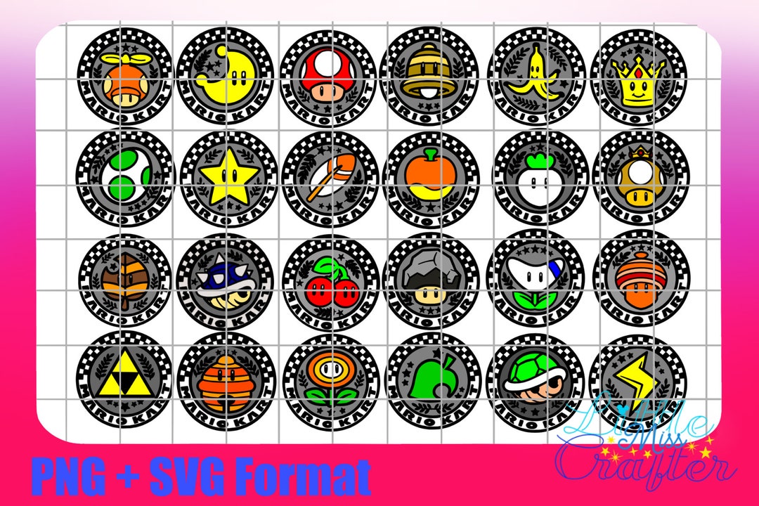 Mario Kart Grand Prix 24 Cup Emblems PGN and SVG Black and