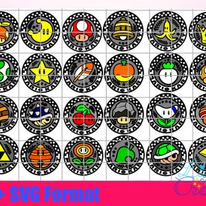 Mario Kart GrandPrix 24 Cup Embleme PGN und SVG Schwarzweiß und farbige Ebenen