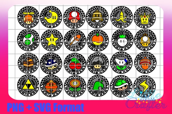 Mario Kart Grand Prix 24 Cup Emblems PGN and SVG Black and