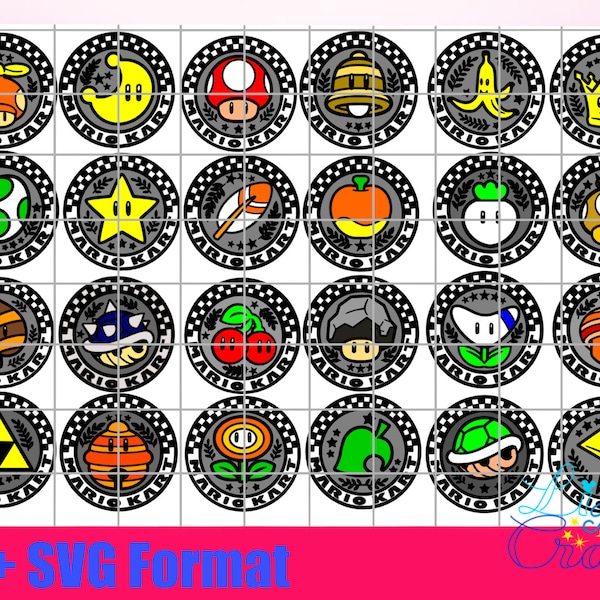 Mario Kart Grand Prix 24 Cup Emblems PGN and SVG Black and White and Coloured Layers