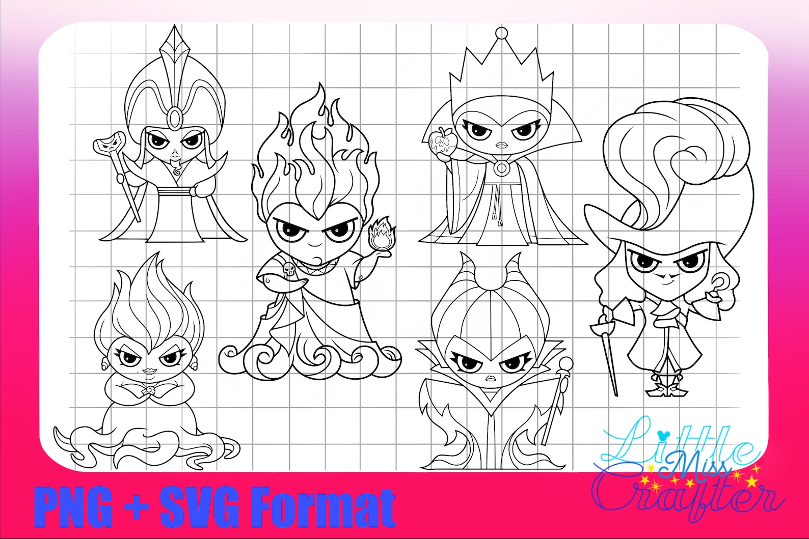 6 Villain Evil Chibi Malificent, Ursula, Evil Queen, Hades, Hook,