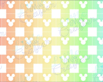 Pastel Rainbow Tartan Christmas Pattern Mickey Head Digital File Square Wrap and Tumbler Wrap Mugs 20oz Tumbler Wrap PNG JPEG PDF