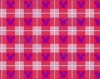 Pink Tartan Christmas Pattern Mickey Head Digital File Square Wrap and Tumbler Wrap Mugs 20oz Tumbler Wrap PNG JPEG PDF