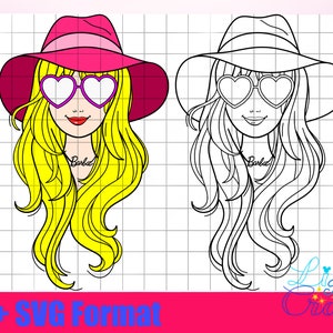 Okulary przeciwsłoneczne Barbi Face Doll Ken Pink Dream House Let's go party SVG i PNG w kolorze i czarno-białym konturze