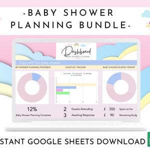 Baby Shower Planner Spreadsheet + Printables Bundle. Guestlist, Checklist, Quiz, Budget, Playlist + More. Google Sheets- Instant Download