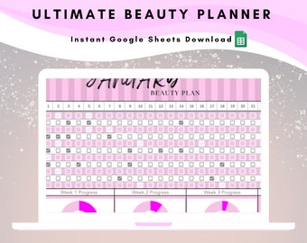 Beauty Routine Planner: Habit Tracker Google Sheets (Instant Download)