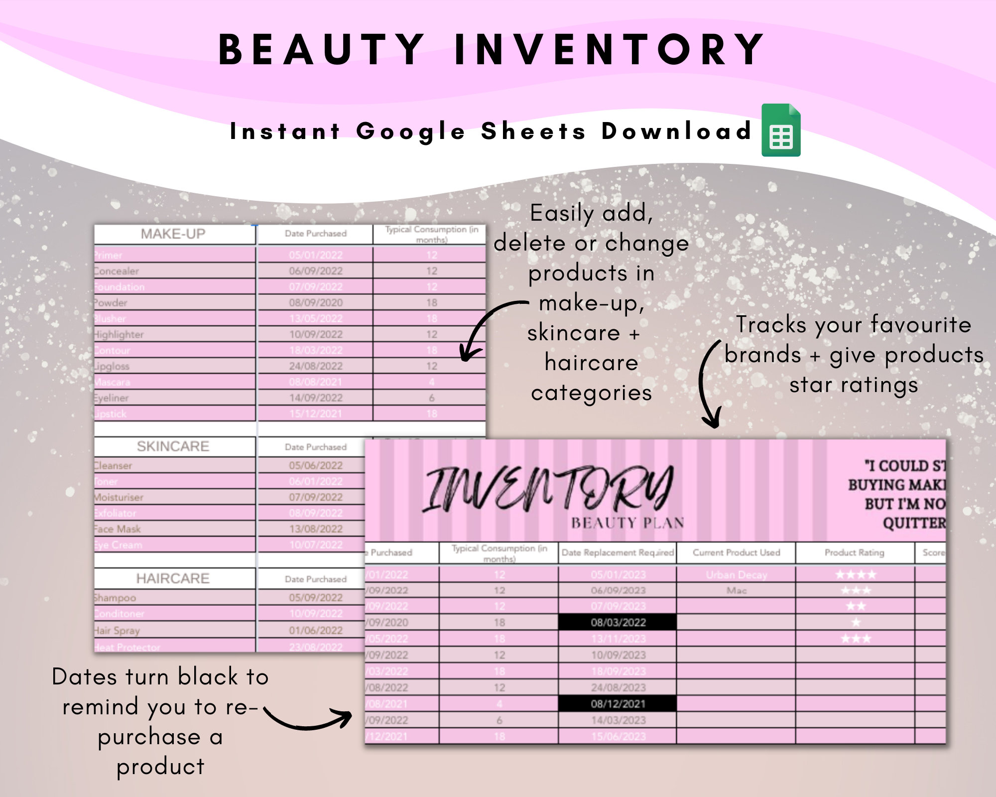 Beauty Routine Planner: Habit Tracker Google Sheets (instant Download ...