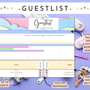 Baby Shower Planning Bundle Google Sheets Spreadsheet + Printables- Instant Download. Guestlist, Checklist, Quiz, Budget, Playlist + More