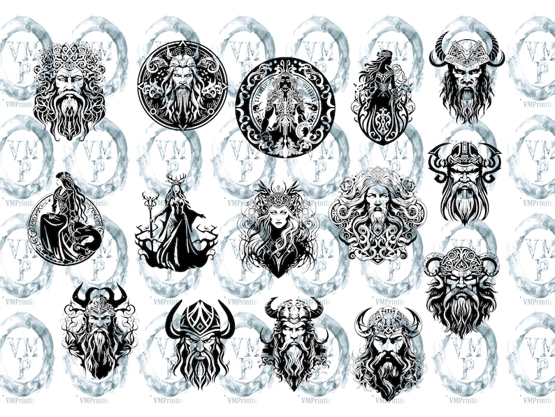 SVG & PNG Set von 109 nordischen Göttern Icons Bundle-Wikinger Mythologie-Hel, Odin, Loki, Thor und mehr Clipart Grafiken Alle für kommerzielle Nutzung Bild 4