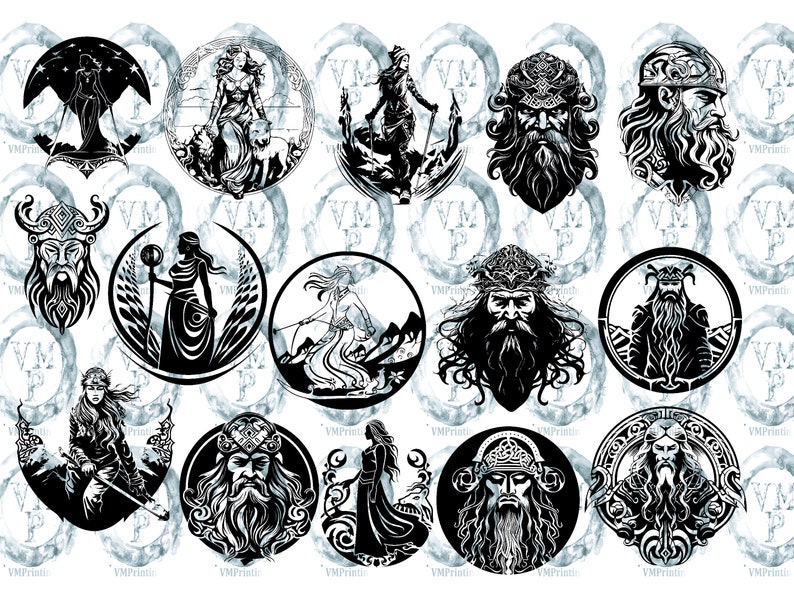 SVG & PNG Set von 109 nordischen Göttern Icons Bundle-Wikinger Mythologie-Hel, Odin, Loki, Thor und mehr Clipart Grafiken Alle für kommerzielle Nutzung Bild 5