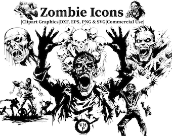 Zombie SVG Bundle, 40 Horror Character Icons, PNG and DXF
