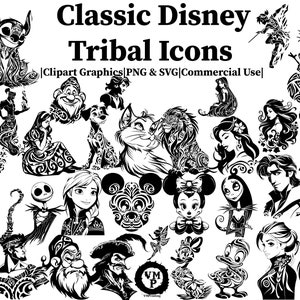 SVG & PNG - Set of 255 Classic Tribal Icon Bundle - Mickey, Minnie, Donald, Alice, Frozen, Tangled, Peter, and More - All for Commercial Use