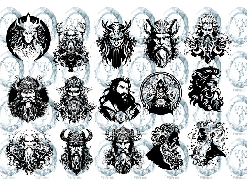 SVG & PNG Set von 109 nordischen Göttern Icons Bundle-Wikinger Mythologie-Hel, Odin, Loki, Thor und mehr Clipart Grafiken Alle für kommerzielle Nutzung Bild 2