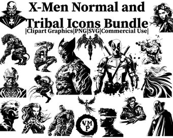 SVG & PNG - Set of 220 X-Men Icons Bundle - Wolverine, Gambit, Storm, Beast, Nightcrawler, Magneto, Deadpool, More-Normal and Tribal Designs