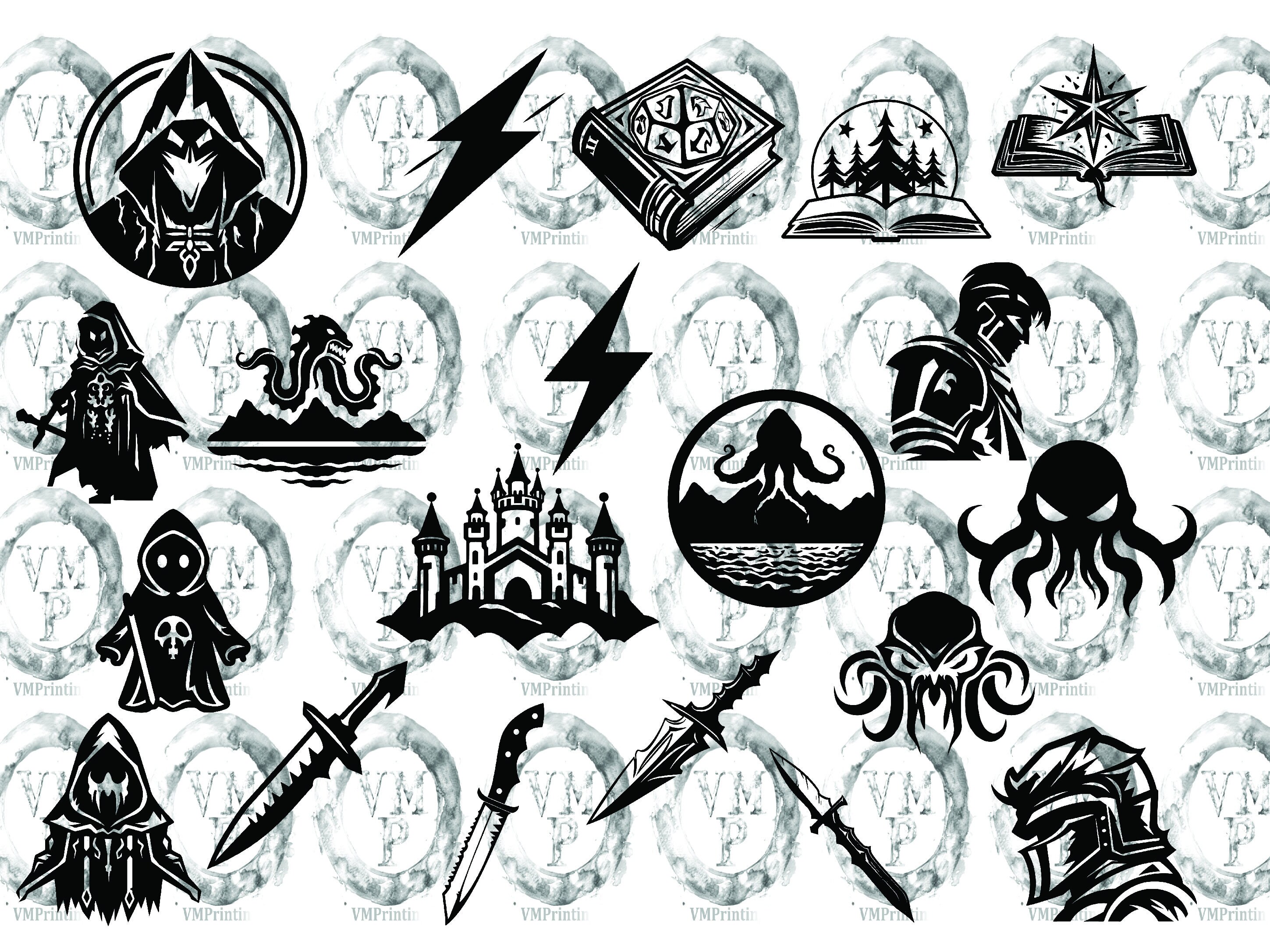 SVG & PNG -set of 160 Black and White Dungeons and Dragons Icon Bundle ...