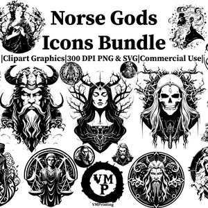 SVG & PNG Set von 109 nordischen Göttern Icons Bundle-Wikinger Mythologie-Hel, Odin, Loki, Thor und mehr Clipart Grafiken Alle für kommerzielle Nutzung Bild 1