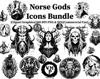 SVG & PNG - Set von 109 nordischen Göttern Icons Bundle-Wikinger Mythologie-Hel, Odin, Loki, Thor und mehr - Clipart Grafiken - Alle für kommerzielle Nutzung