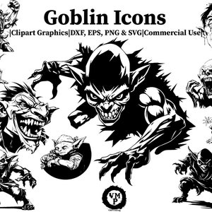 Pode incluir: Um conjunto de ilustrações vetoriais em preto e branco de goblins. Os goblins estão em várias poses, incluindo em pé, sentados e agachados. Alguns dos goblins estão sorrindo, enquanto outros estão fazendo uma careta. As ilustrações são perfeitas para usar em jogos de fantasia, livros e outros projetos criativos.