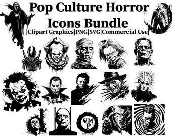 SVG & PNG - Set of 175 Pop Culture Horror Icons Bundle - Halloween, Frankenstein, Alien, Dracula, Mummy, and more - All For Commercial Use