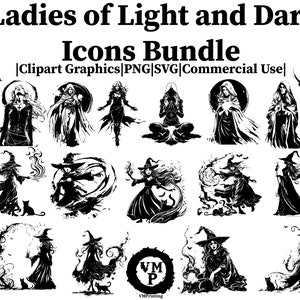 SVG & PNG Set van 208 Dames van Licht en Donker Iconen Bundel Orakels, Heksen en hun Familieleden: Katten en Vleermuizen Alles voor commercieel gebruik afbeelding 1