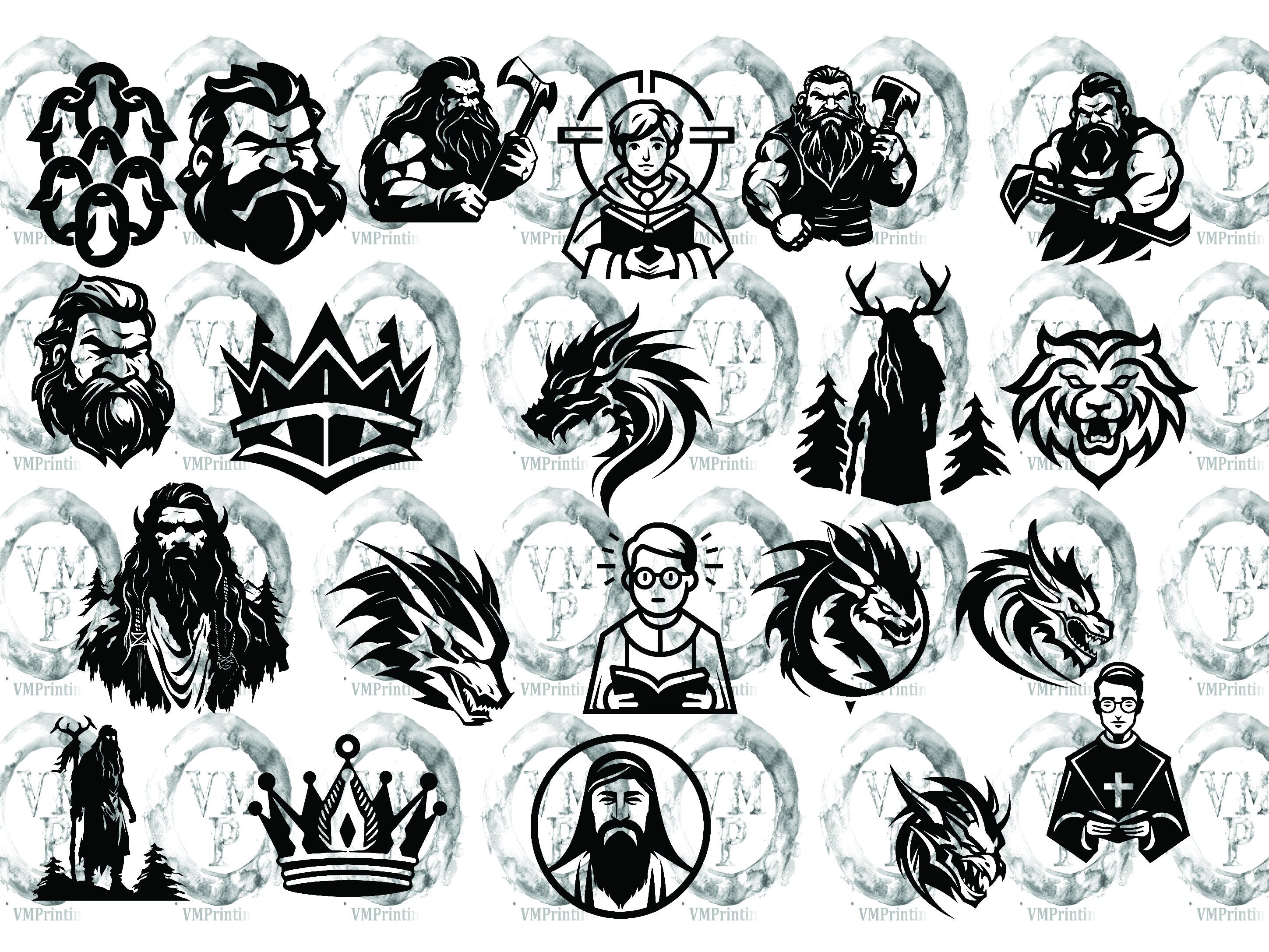 SVG & PNG -set of 160 Black and White Dungeons and Dragons Icon Bundle ...
