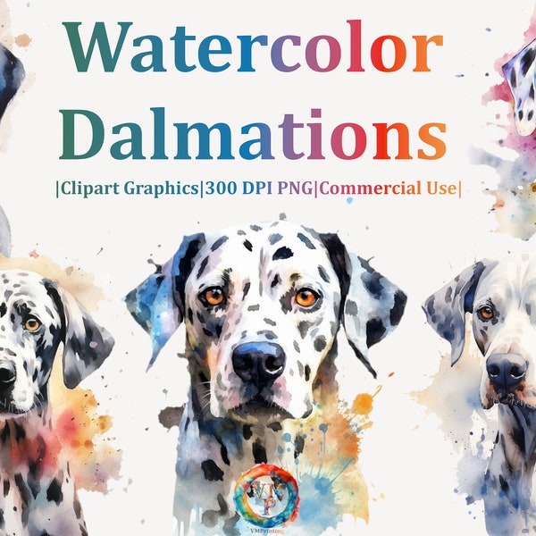 Set of 10 Watercolor Dalmations Clipart Bundle - 300 DPI PNG - Instant Download for Commercial Use