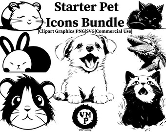 253 Starter-Haustier-Icons-Bundle – Clipart, SVG, PNG – Welpe, Katze, Hamster, Bartagamen, mehr – Cartoon- und realistische Stile – kommerzielle Nutzung